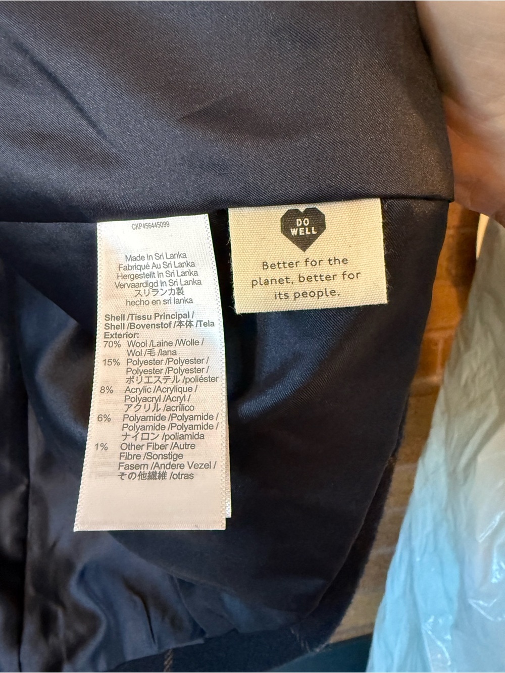 Madewell Navy Wool-Blend Blazer with Brown Windowpane Check - Picture 7 of 10